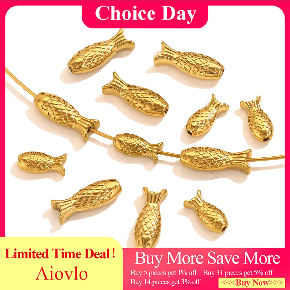 

10PCS Stainless Steel Fish Charm Spacer Beads for Bracelets Needlework PVD Gold Plated Metal Necklace Jewelry Making Wholesale