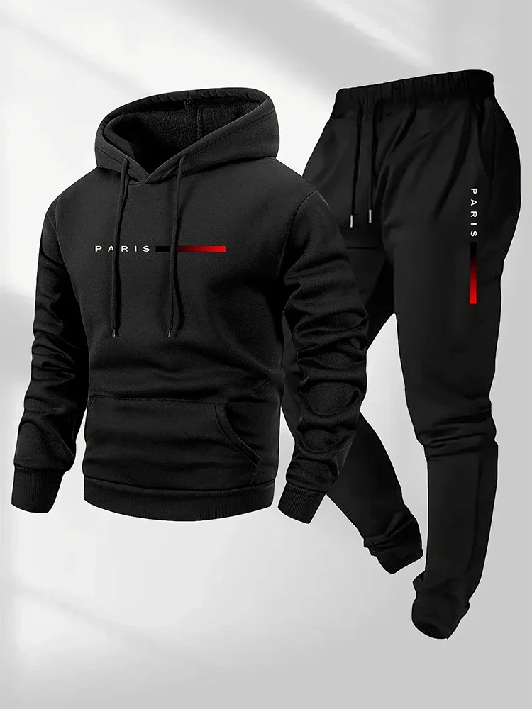 

Men Hoodie Set High Quality Fall&winter Casual Sportswear Hooded Sweatshirts and Jogger Pants Pure Color Tracksuit Men's Clothes