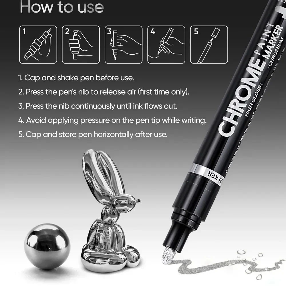 1-12 Stück Chrom-Spiegelmarker-Set 2,0mm Wasserfeste Tinte DIY Reflektierende Farbstifte Gold Silber Marker Modellmalerei Kunstmarker – Detail 1