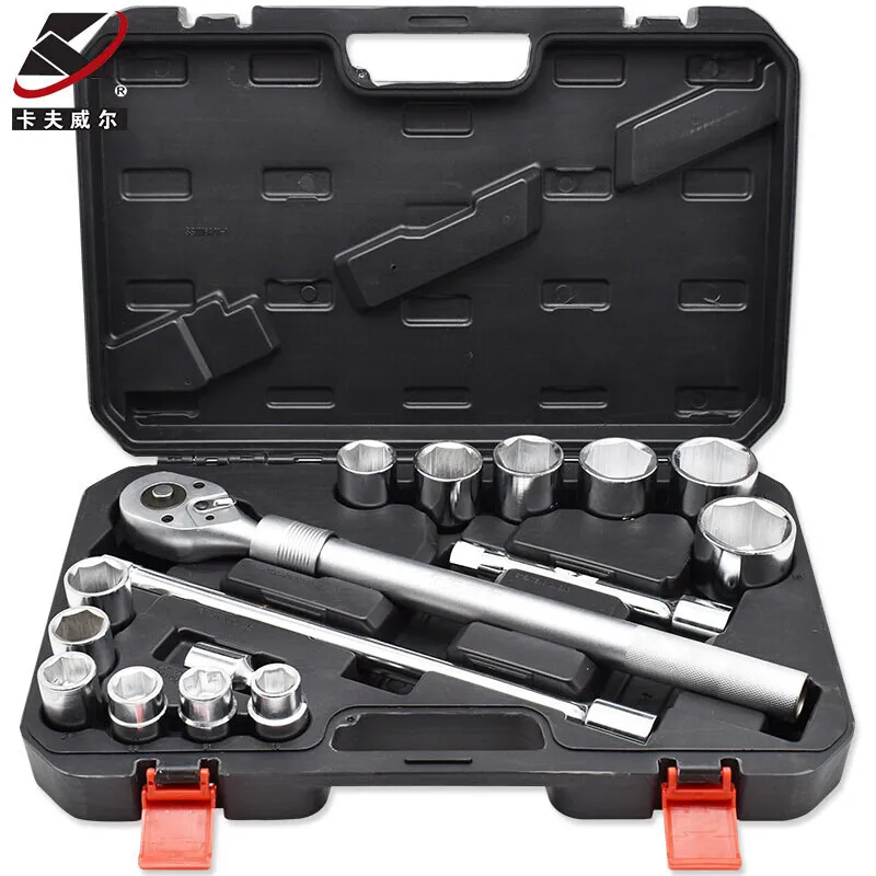 16 Piece Heavy Duty Truck Repair Tool Set with 3/4 Inch Socket Wrench Kit, Chrome Vanadium Steel Auto Tool Box for Large