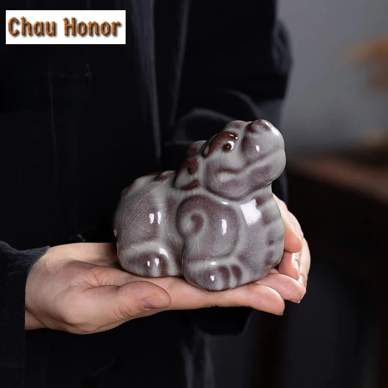 Large Wealth-attracting Pixiu Celadon Tea Pet Handmade Flowerpot Landscaping Tea Figurine Play Toys Tea Statue Ornaments Craft