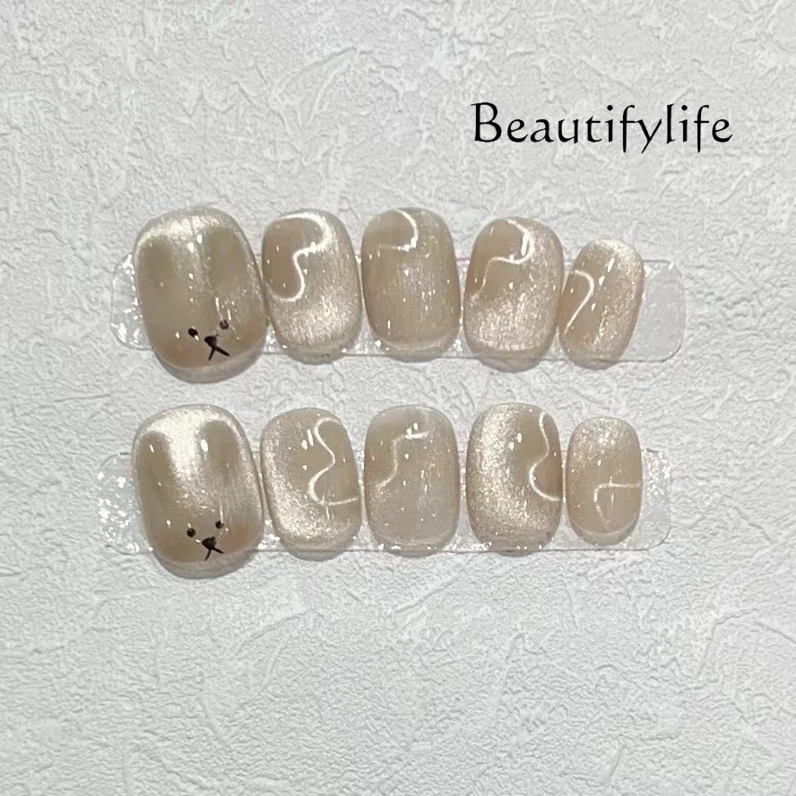 Hand-worn nail short daily high-end cat eye finished nail art