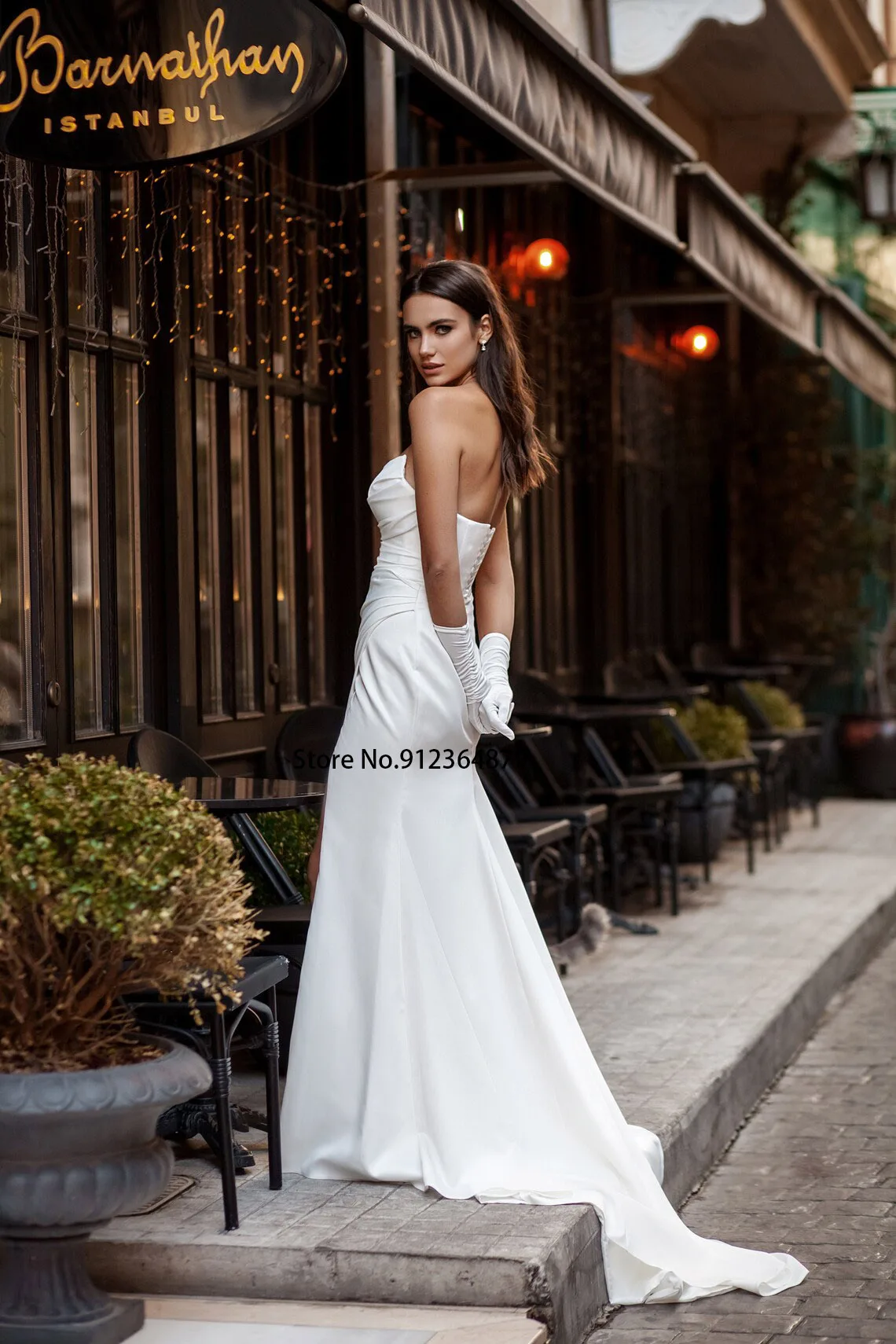 Guaina senza spalline a pieghe semplici/abiti da sposa Mermiad spacco laterale Custom Made Bridal Grown Rode De Morrie