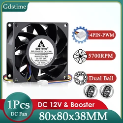 Gdstime dc 12v lüfter 80*80*38mm hoch geschwindigkeit lüfter 8038 dual ball 4pin pwm einstellbare geschwindigkeit kühler lüfter 80mm pc gehäuse cpu kühlung