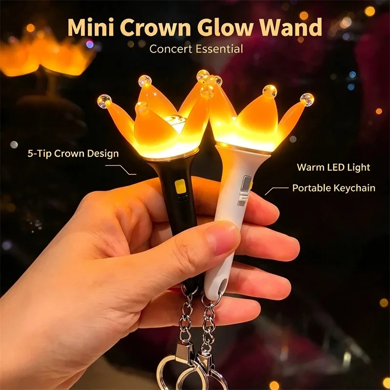 Mini Crown Light Stick LED, Glow Wand Keychain Bangtan Concert, Cheer Prop Portable Flashing Baton, Kpop Fan Gift Accessories