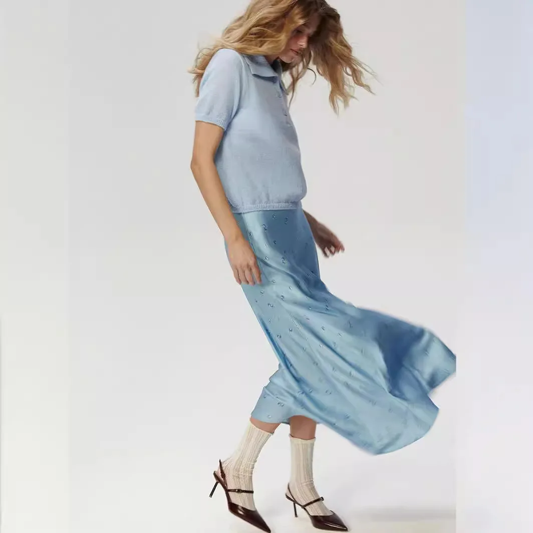 Spódnica midi z kwiatowym nadrukiem Ele, wysoki stan, fason A, długa spódnica, włókno poliestrowe, nowość na wiosnę i lato.