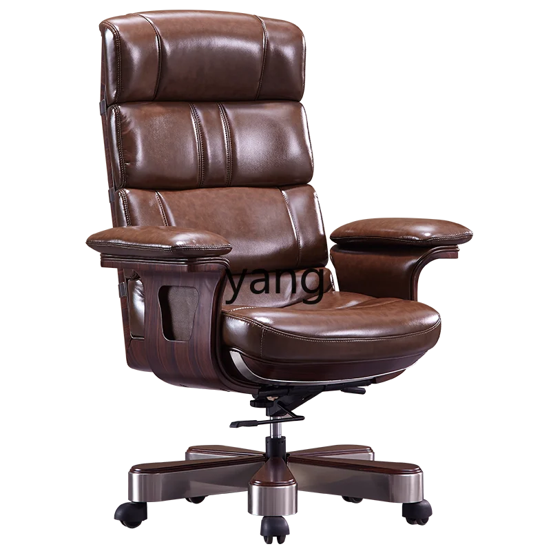 

Lmm leather luxury home solid wood office seat computer chair high back business