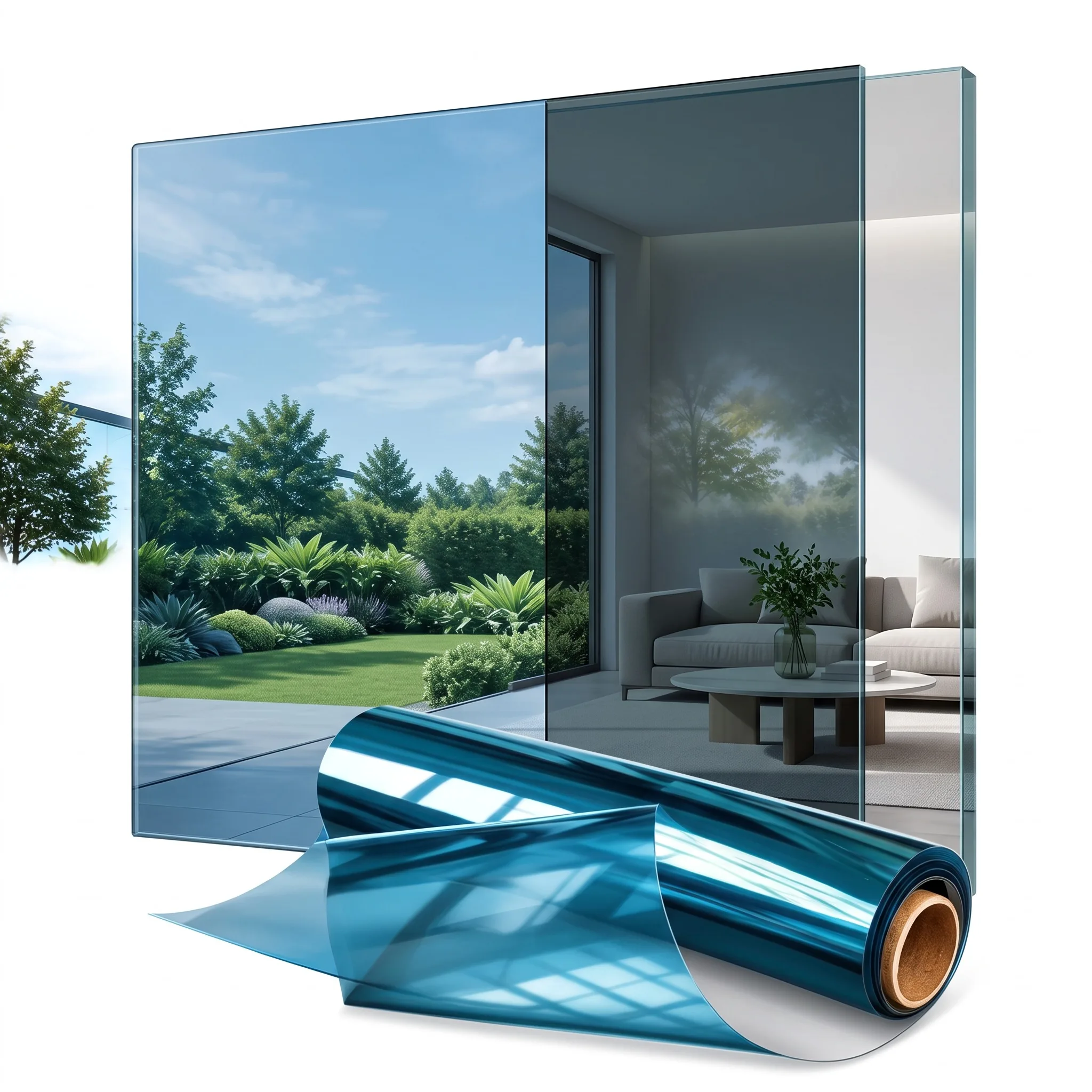 Pellicola decorativa autoadesiva per finestre, resistente al calore e agli urti, in vinile PET, con funzione di oscuramento solare, effetto specchio a senso unico, protezione dai raggi UV e isolamento