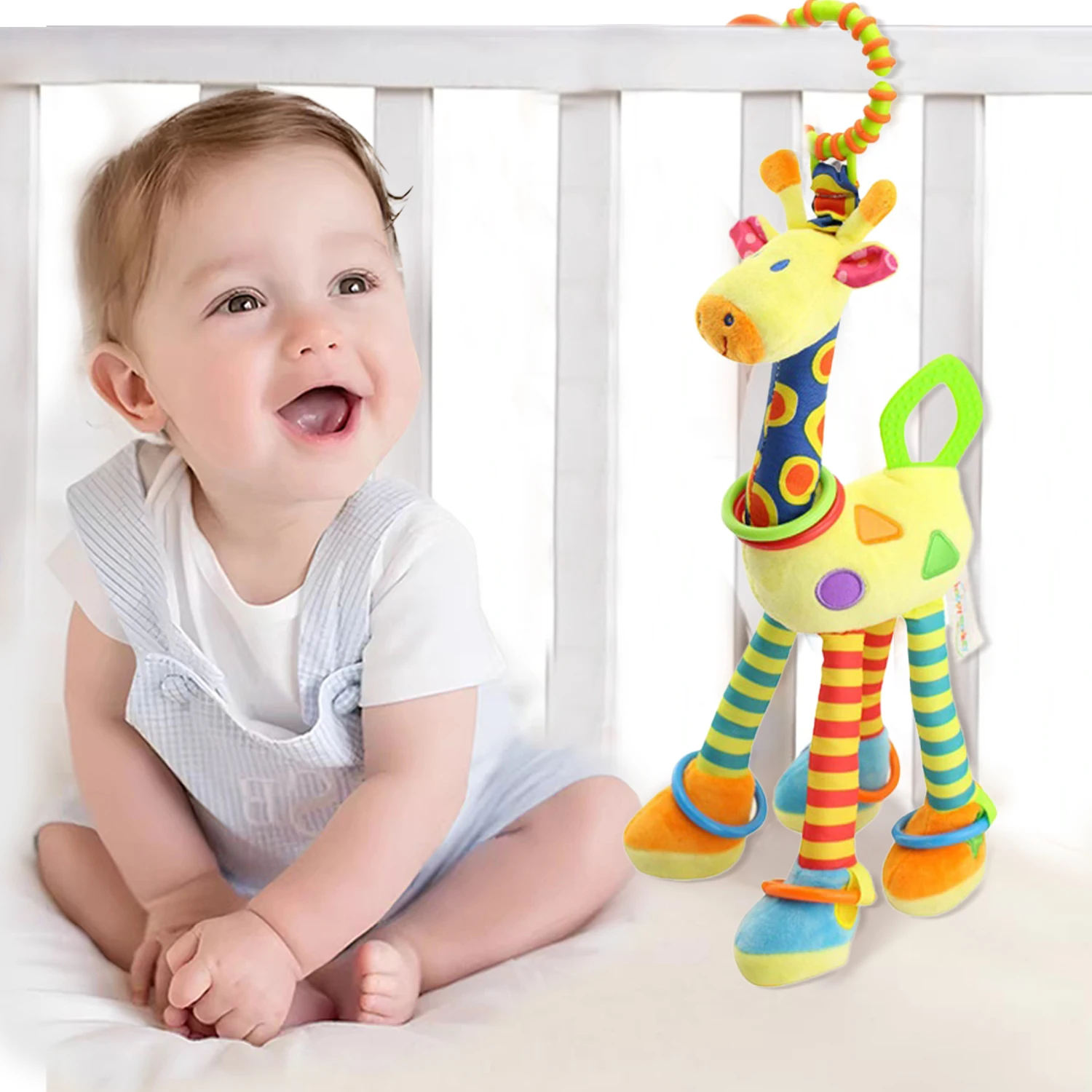 Newborn giraffe rattles plush toys cartoon animal toys cot stroller rattles hanging bell educational baby toys newborn gift