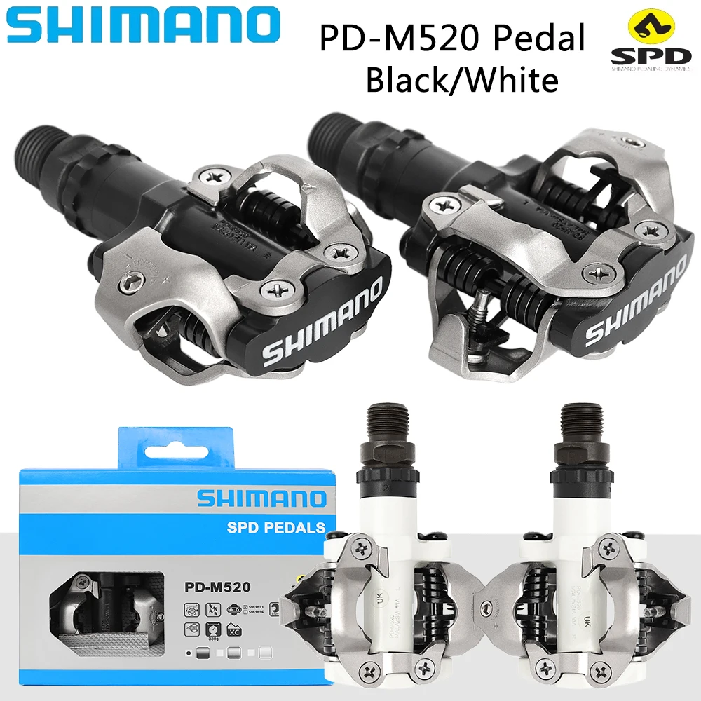 SHIMANO SPD PEDALS PD-M520 Self Locking Pedal with SM-SH51 Cleats Set Bearing M520 Black White MTB Mountain Bike Parts ﻿