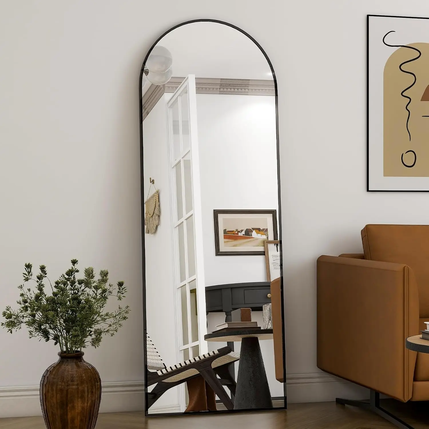 58"x18" Arched Full Length Mirror Free Standing Leaning Mirror Hanging Mounted Mirror Aluminum Frame Modern Simple Home Decor