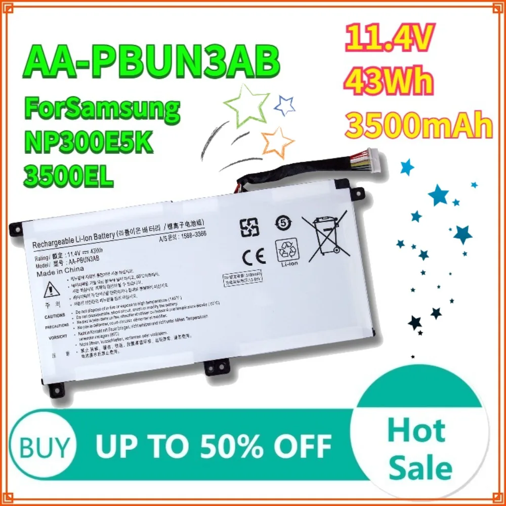 

Аккумулятор 11.4V 3500mAh 43Wh AA-PBUN3AB для ноутбуков Samsung NP300E5K 3500EL AA-PBUN3AB PBUN3QB