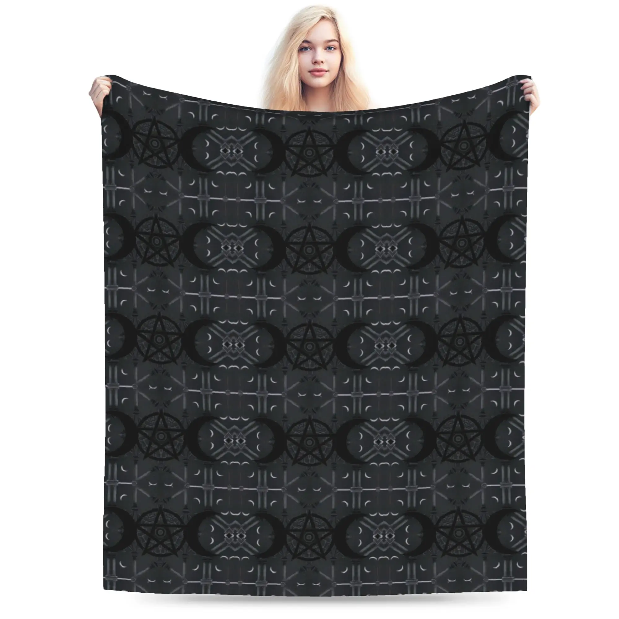 Custom Goth Triple Moon Goddess Blanket 3D Print Soft Flannel Fleece Warm Pentagram Magic Witch Witchcraft Throw Blankets