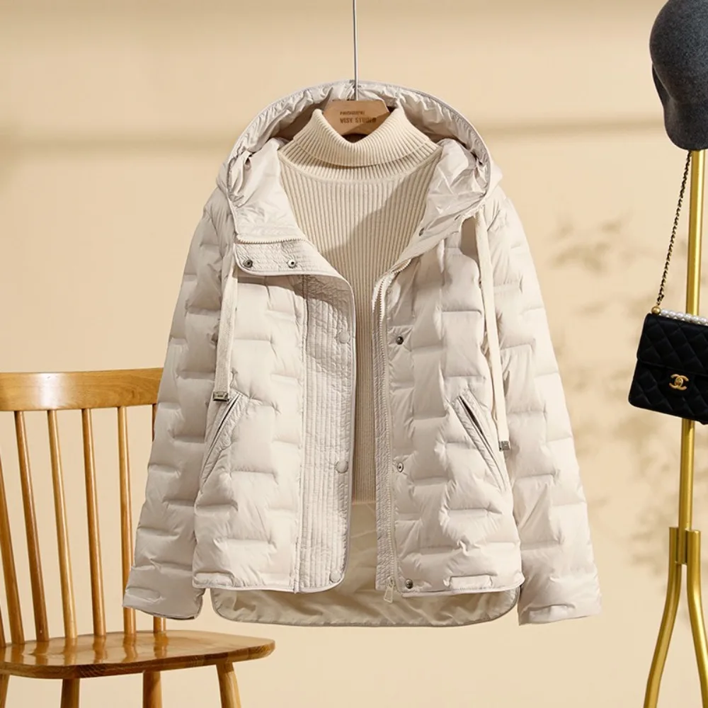 Outono inverno novas roupas femininas pato branco para baixo casaco de manga longa moda puffer jaqueta com capuz roupas senhora