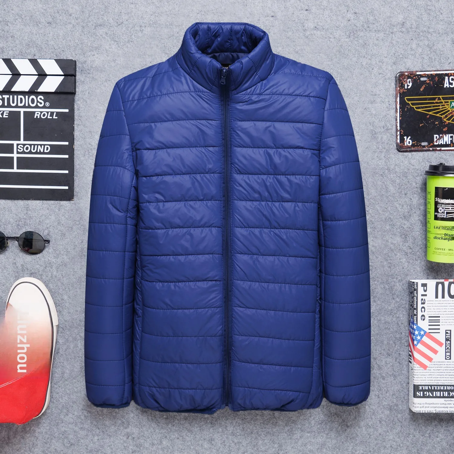 

Lightweight Cotton Jaet for Men Stand Collar down Filled Slim Fit Youthful Sle Casual Ocns Polyester Fiber Zipper Cl...