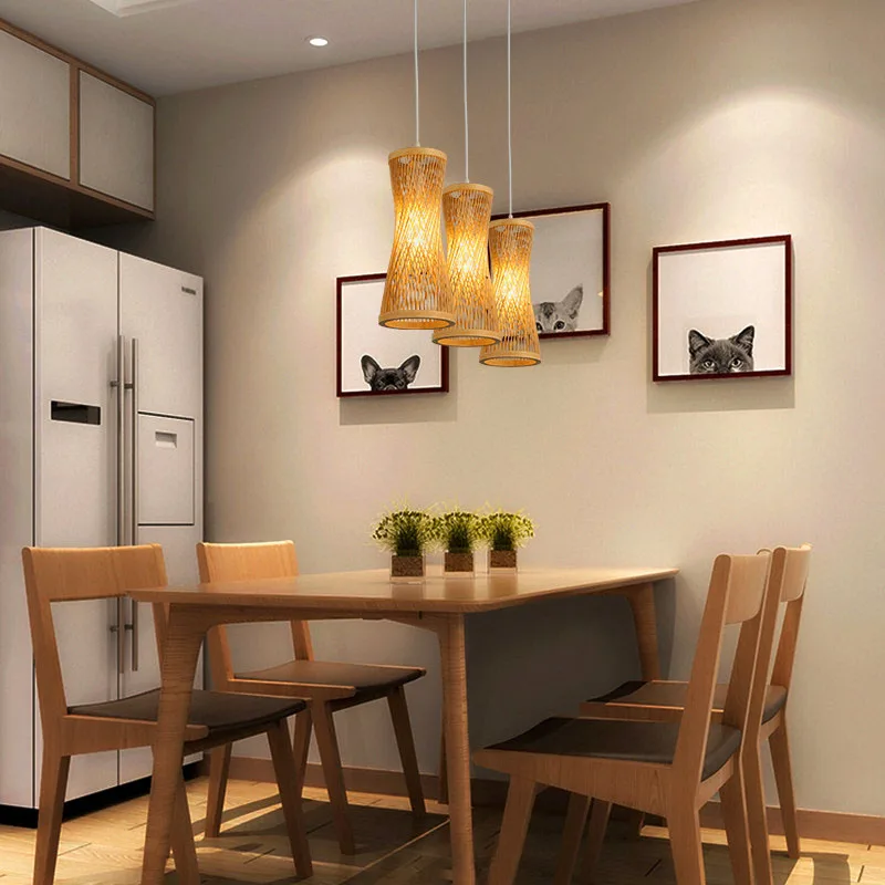 

Подвесные светильники из бамбука и дерева E27, люстры 17x42 см, потолочные светильники для гостиной, спальни, домашнего освещения и декора