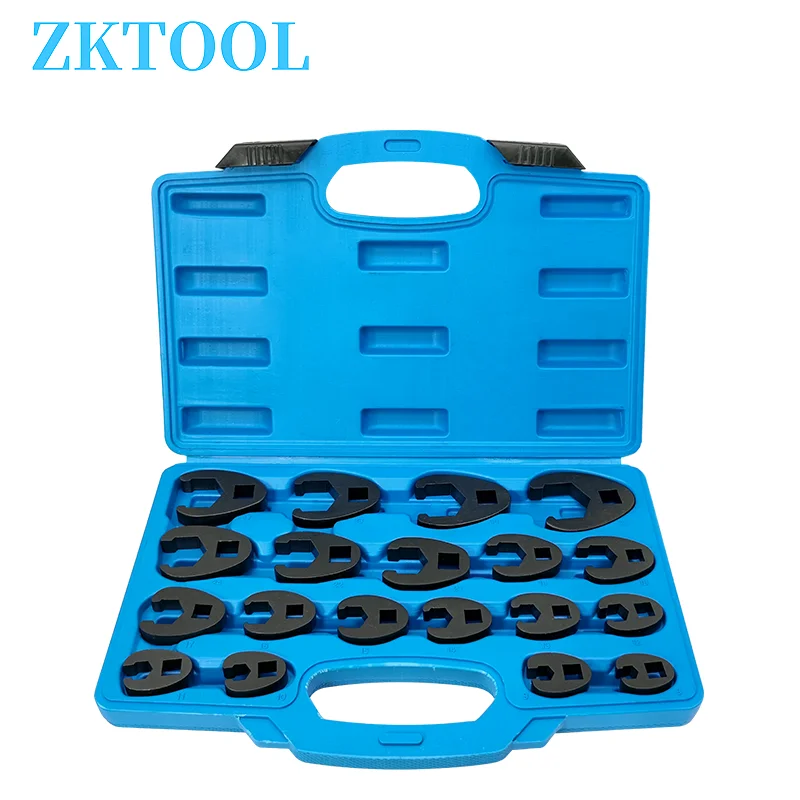 3/8” and 1/2”  Drive Crowfoot Flare Nut Wrench Set, 19PC  Metric Tool 8 to 32 mm Sizes , 3/8in and 1/2in Drive Ratchet.