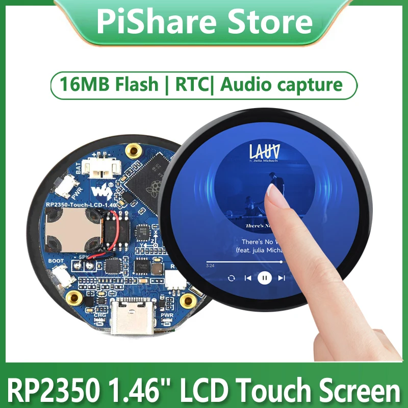 

Raspberry Pi Pico 2 RP2350B 1,46-дюймовый круглый ЖК-дисплей с сенсорным дисплеем, макетная плата 412x412 HMI LVGL QMI8658, 6 осей, 65 тыс. цветов