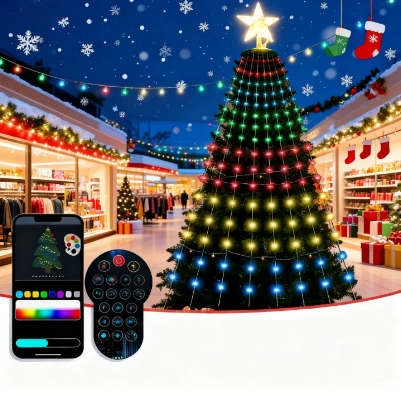 Oświetlenie choinkowe 1.8/2.1m z 400 diodami LED, sterowane aplikacją i pilotem, wodoodporne, do użytku na zewnątrz i wewnątrz, do dekoracji świątecznych.