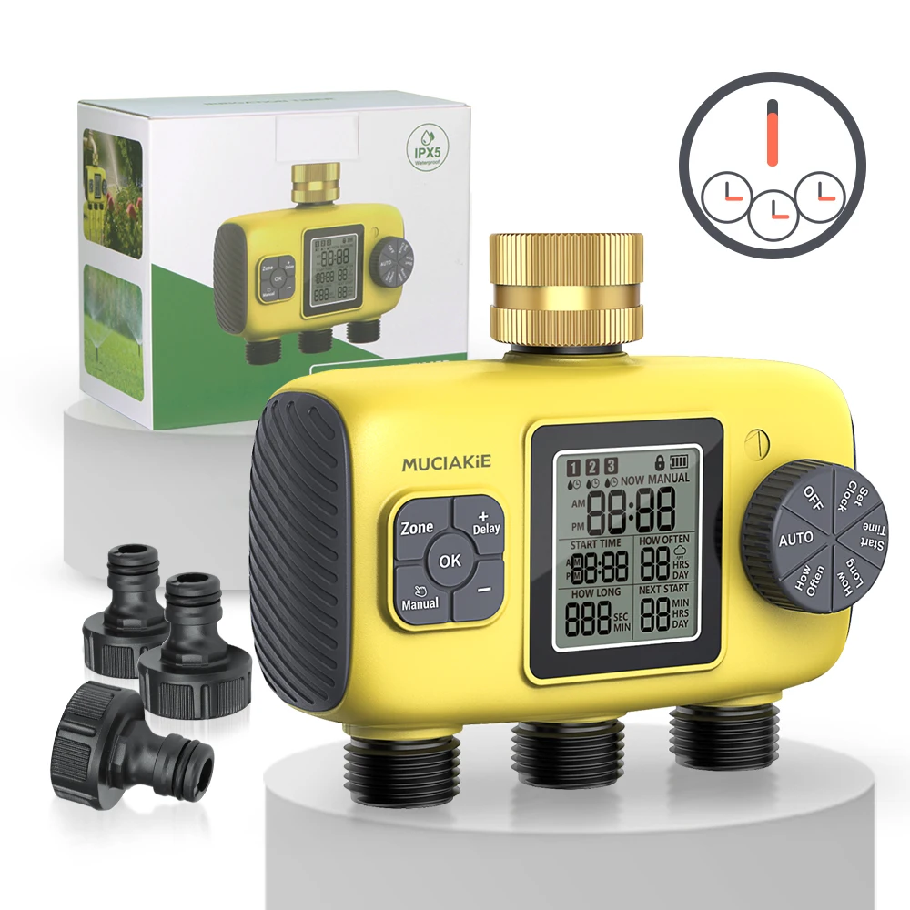 

N365 Трехзонный садовый таймер, автоматический контроллер орошения с 3 независимыми зонами, задержка дождя, блокировка от детей, последовательный полив