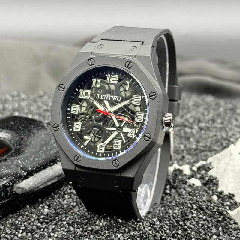 New Fashion Luxury Man Militray Sports Silicone Watch Men Business Wristwatches Male Clock Octagon Quartz Watches Reloj Hombre
