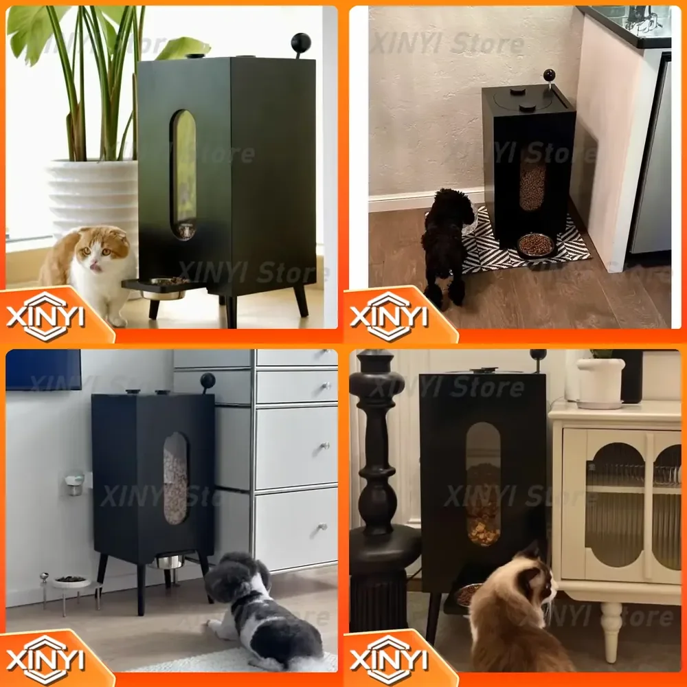 Wooden Pet Food Dispenser for Cats and Dogs Large Capacity Moisture Proof Pet Storage Feeder Drinking Water Bucket Pet
