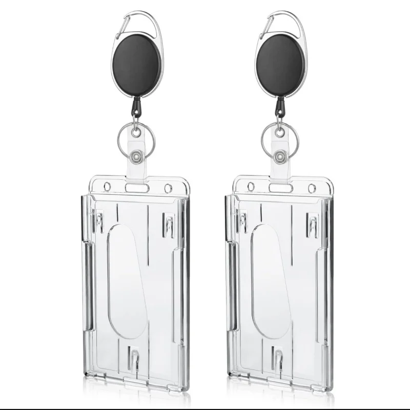 2 шт. двойной держатель для бейджа, вертикальный держатель для бейджа с 2 отделениями для большого пальца, жесткий прозрачный защитный чехол с выдвижным бейджем