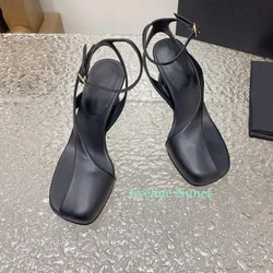 High-Heeled Sandals Strange Style Design Solid Color Genuine Leather Sexy Cap Toe Sandals Women Summer Shoes Party Fashion Show
