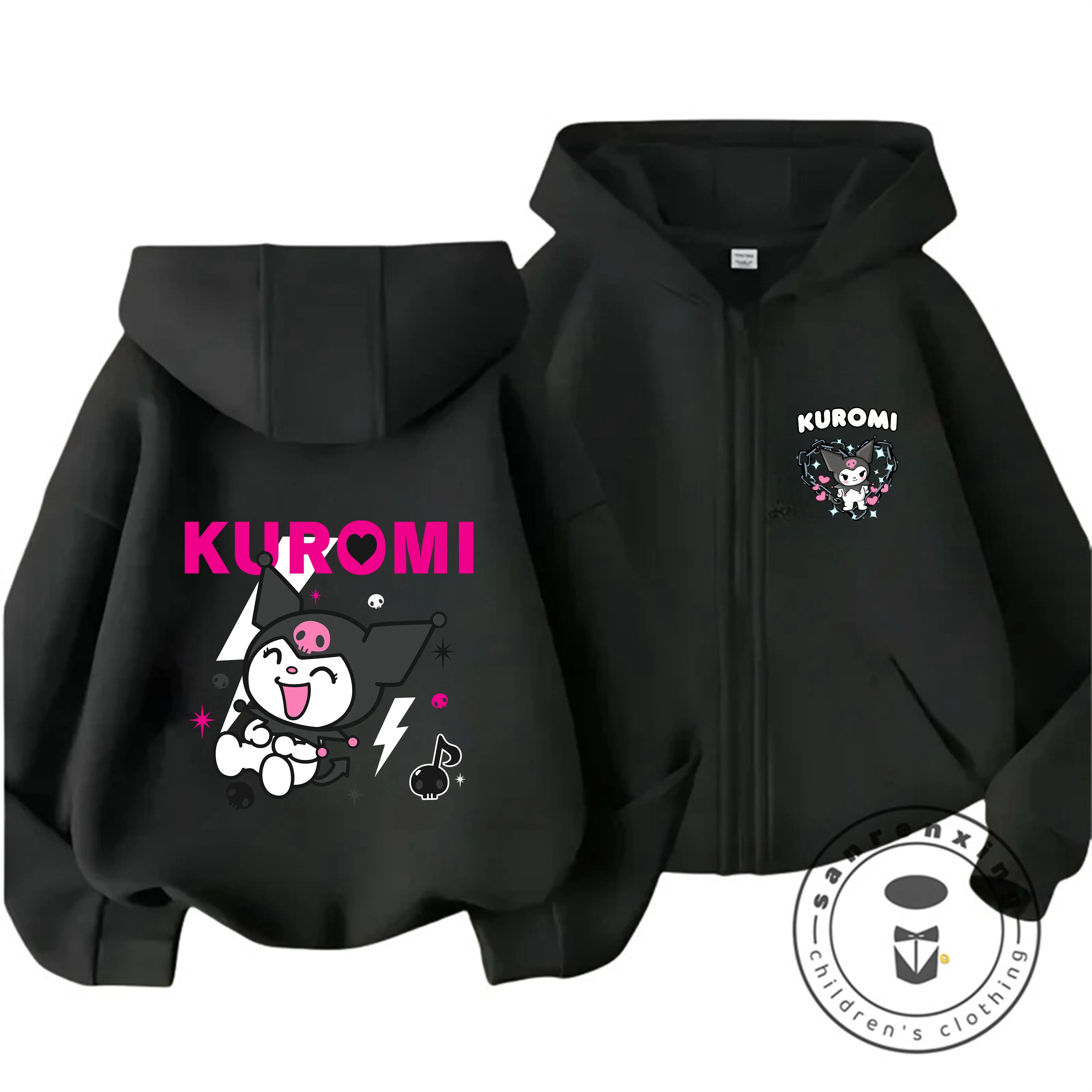

Cartoon Hot 2026 Kuromi Zipper Hoodie 3-14Y Boys Girls Autumn Winter Cute Kawaii Street Hot Fashion Outdoor Casual Stylish Warm