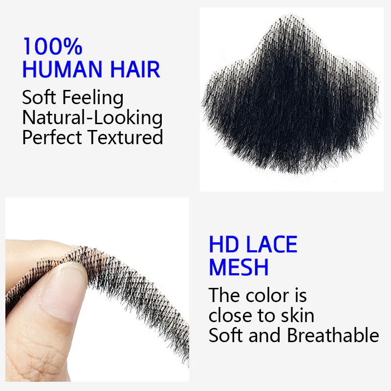100% Human Hair Hand Made Black Brown Realistic Fake Moustache for Men Makeup Facial Hair By Invisible Beards