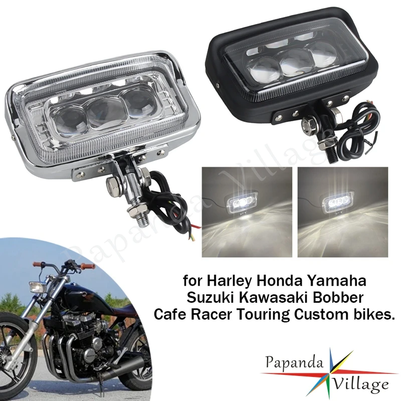 

Motorcycle Vintage LED Rectangle Headlight Front Hi/Lo Beam Head Lamp For Harley Honda Yamaha Suzuki Kawasaki Bobber Cafe Racer