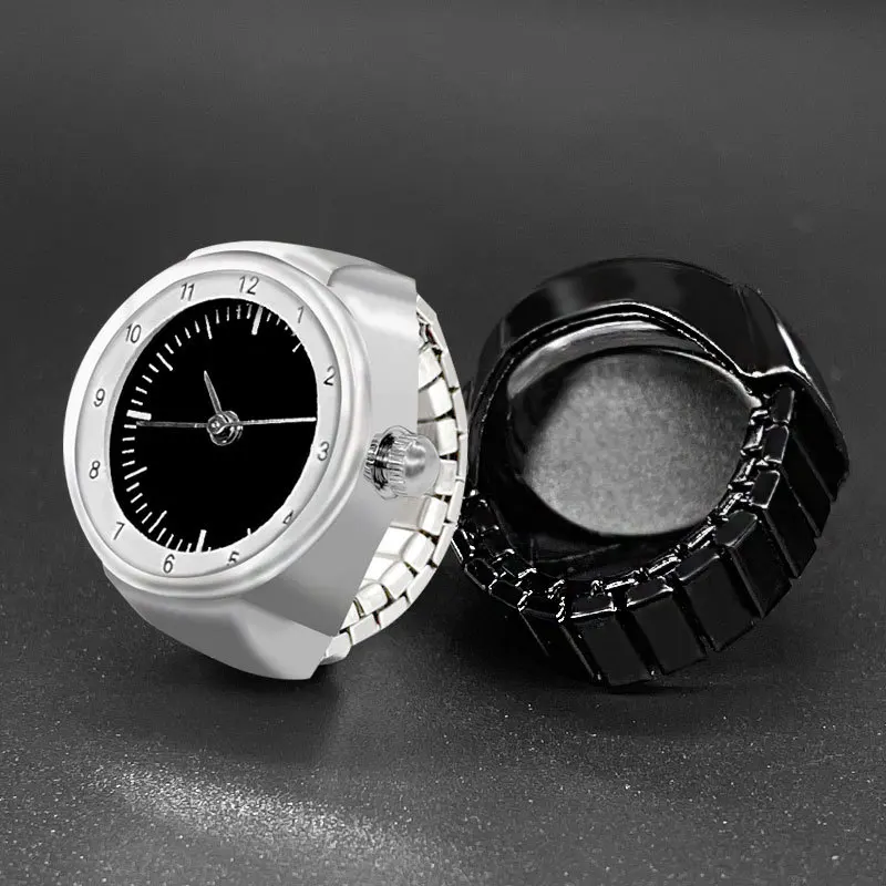 2024 New Digital Quartz Finger Watch Rings Vintage Punk Mini Elastic Strap Alloy Watches Couple Rings Jewelry Clock Women Men