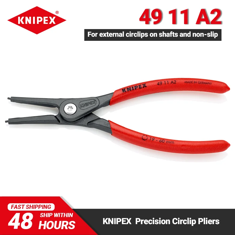 KNIPEX 49 11 A2 Precision Circlip Pliers Non-slip Handle Long Serive Life Plier for External Circlips on Shafts 170Grams