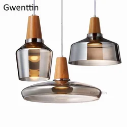 Modern Wood Pendant Lights Glass Loft Industrial Decor Nordic Hanging Lamp Luminaire for Dinning Living Room Lighting Fixtures