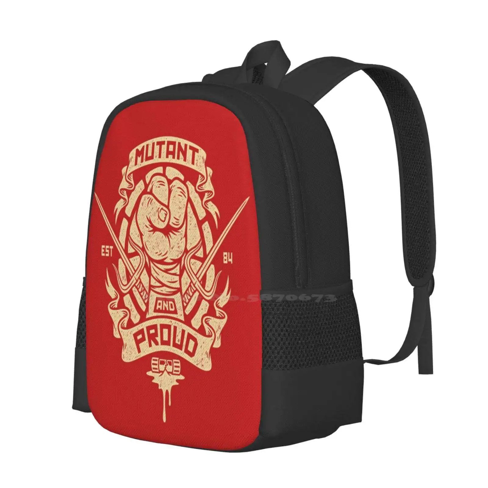 Mutant And Proud! ( Raph ) Pattern Design Bagpack School Bags Revolution Emblem Banner Cartoon Turtles