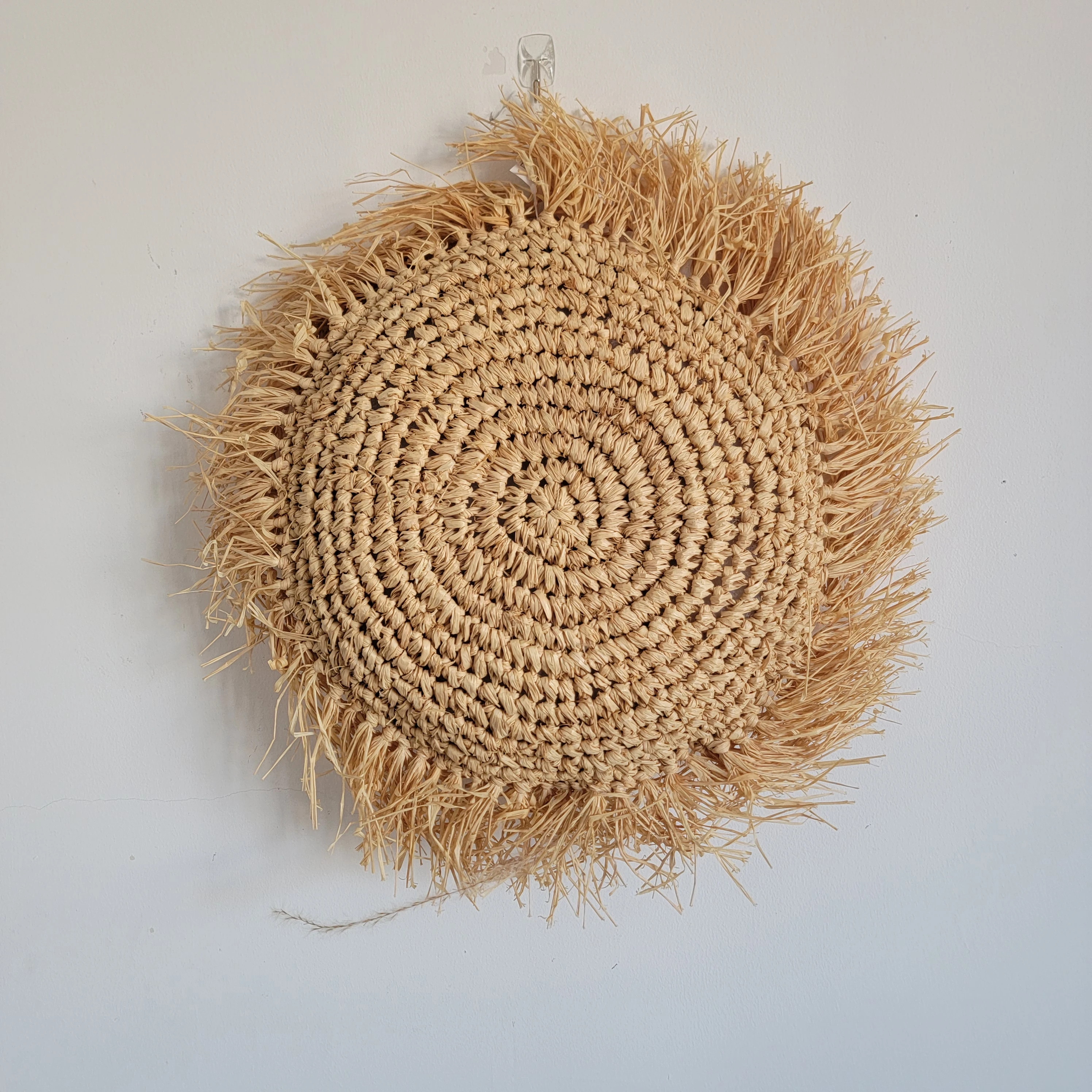 RAFFIA CUSHION Natural Fiber weaving Pillow with tassels, D48CM