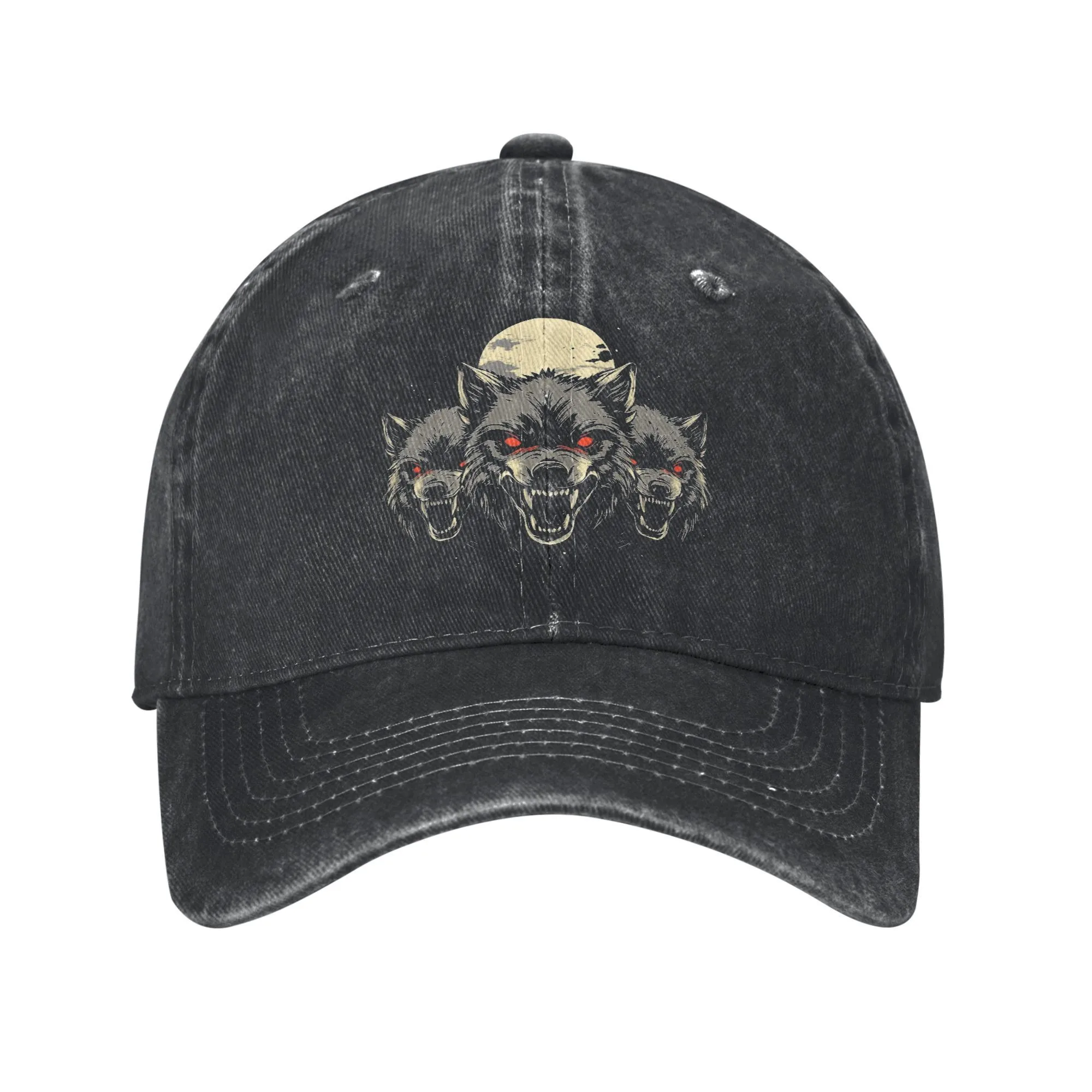 Vintage Wolf Pack Graphic Washed Baseball Cap Unisex Adjustable Breathable 6-Panel Cap