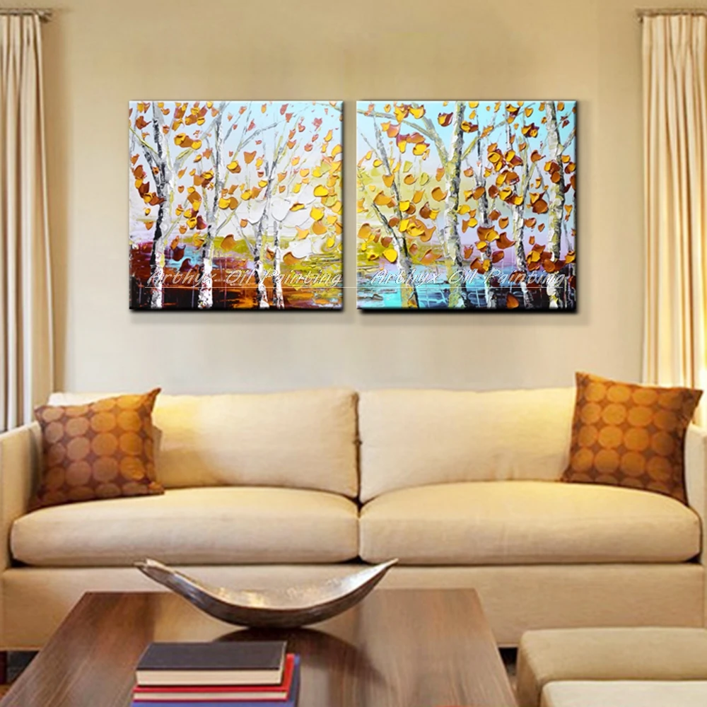 Arthyx 2 Spell Art,Handpainted Palette Knife Tree Landscape Oil Paintings On Canvas,Wall Picture For Living Room Home Decoration