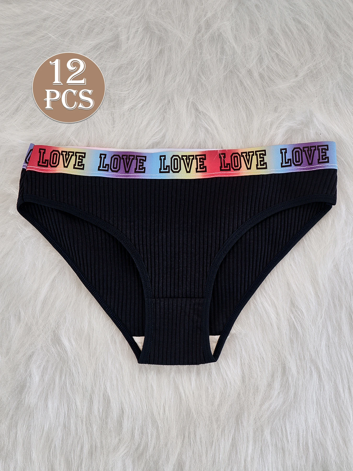 12-delige set geribbelde driehoekige damesbroeken met lage taille, zacht en comfortabel katoenen herfst- en winterondergoed voor dames