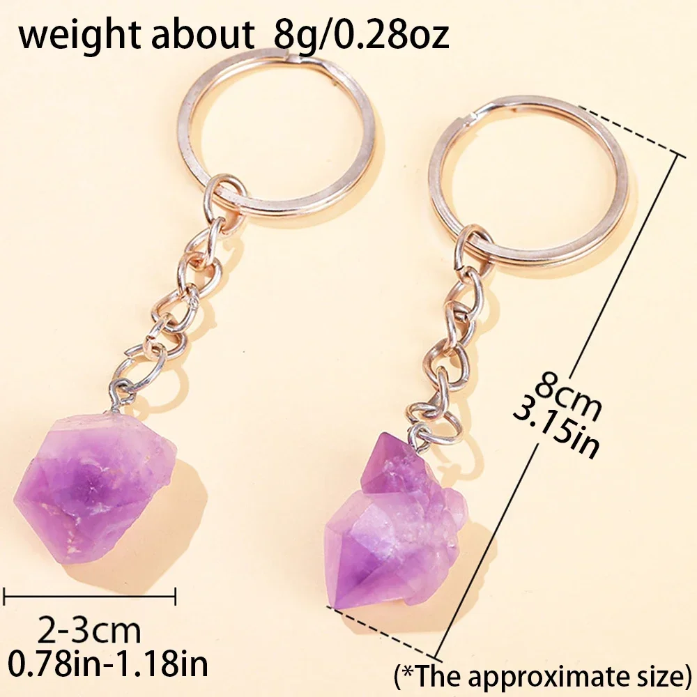 Natural Amethyst Flower Keychains Crystal Healing Stone Keychain Irregular Rough Quartz Reiki Healing Gemstone Dangle Pendant