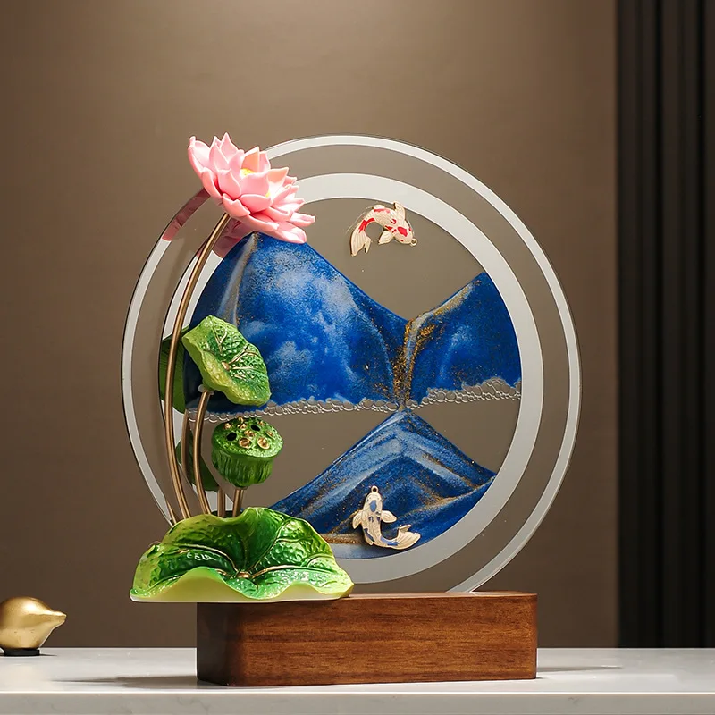 HYS lotus quicksand painting ornament high-end living room study Bogu rack wine cabinet decoration office housewarming gifts
