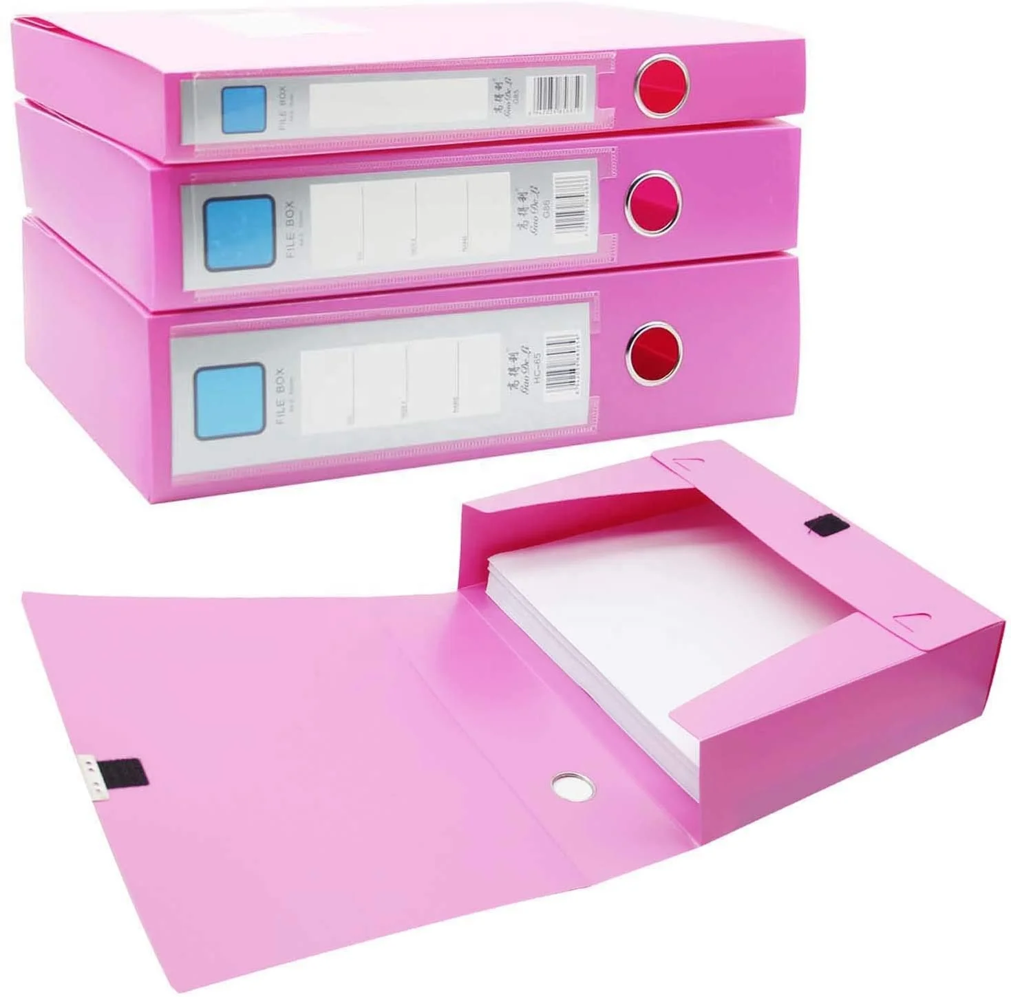 3 Pcs Pink PP Storage File Box Plastic PP Box File Archives Cases With Magic Glue Button