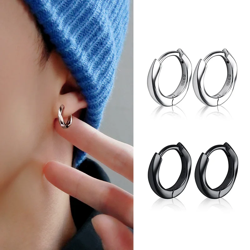 1 Pair Gothic Twist Small Hoop Earrings For Men/Women Punk Black/Silver color Hip Hop Street Pop Fashion Cool Ear Jewelry