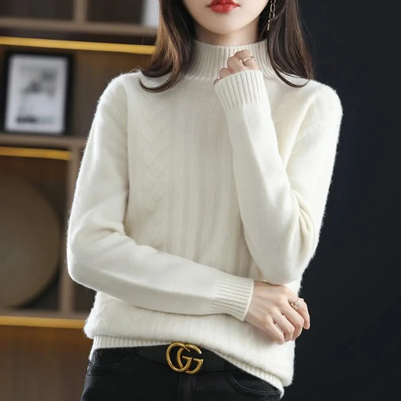 Autumn Winter Thick Cashmere Sweater Women's Half Turtleneck Pullovers Soft Solid Color Knitted Jumper Female Bottoming Shirt