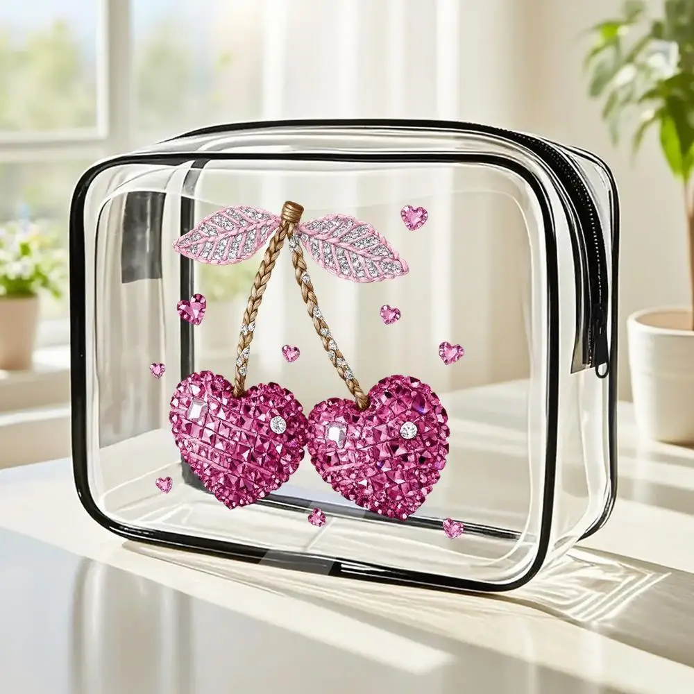 Cute Clear Makeup Bag For Women Sparkling Cherry Design. Ideal As A Cosmetic Bag Toiletry Bag Or Travel Makeup Bag. Perfect Gif