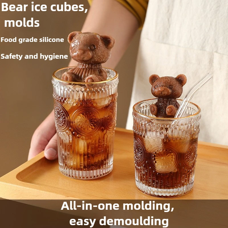 1/2 teddy bear ice cube molds, coffee beverage milk tea teddy bear ice cube tray.