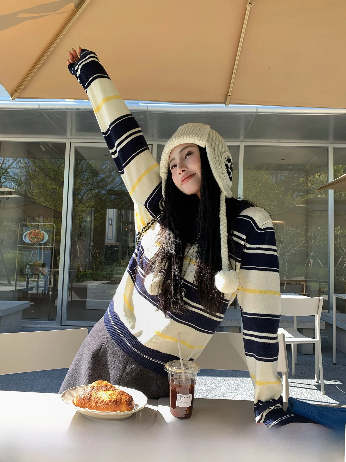 

Разноцветный полосатый вязаный свитер с длинными рукавами для женщин, повседневный свободный крой, осенне-зимний универсальный модный топ