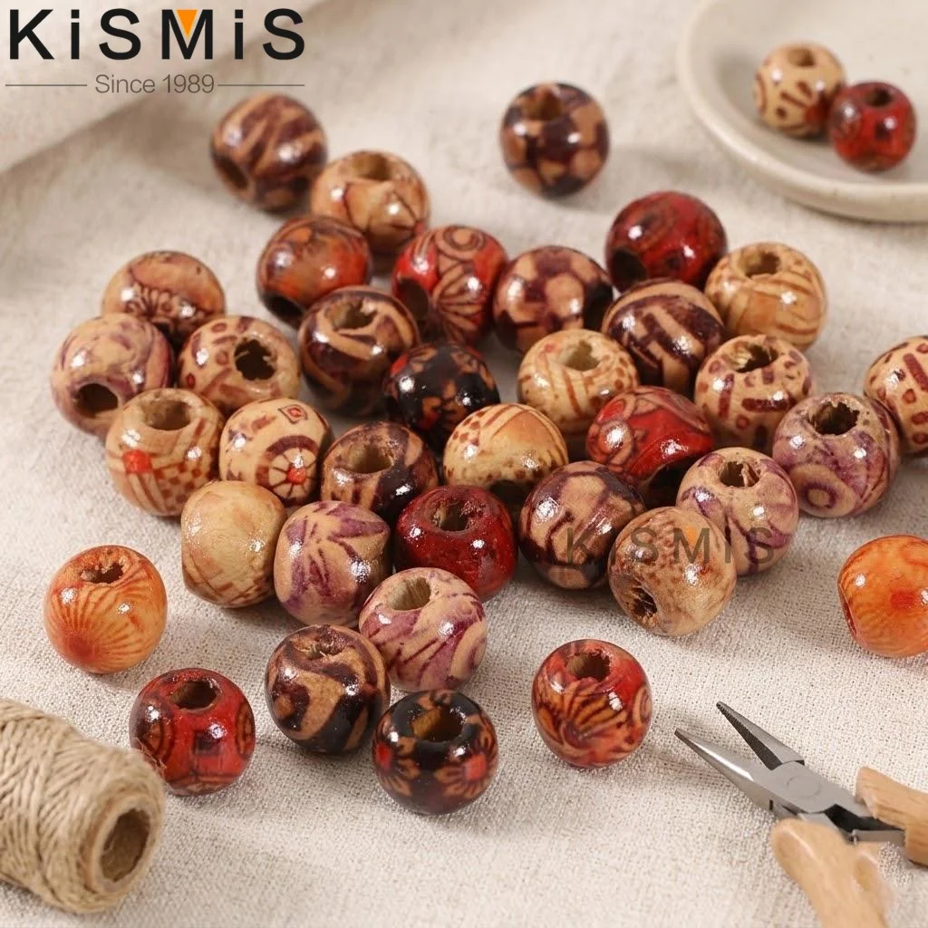 100Pcs Mixed Painted Wood Beads for Jewelry Making Hair Accessories Craft Supplies 1Pack Option