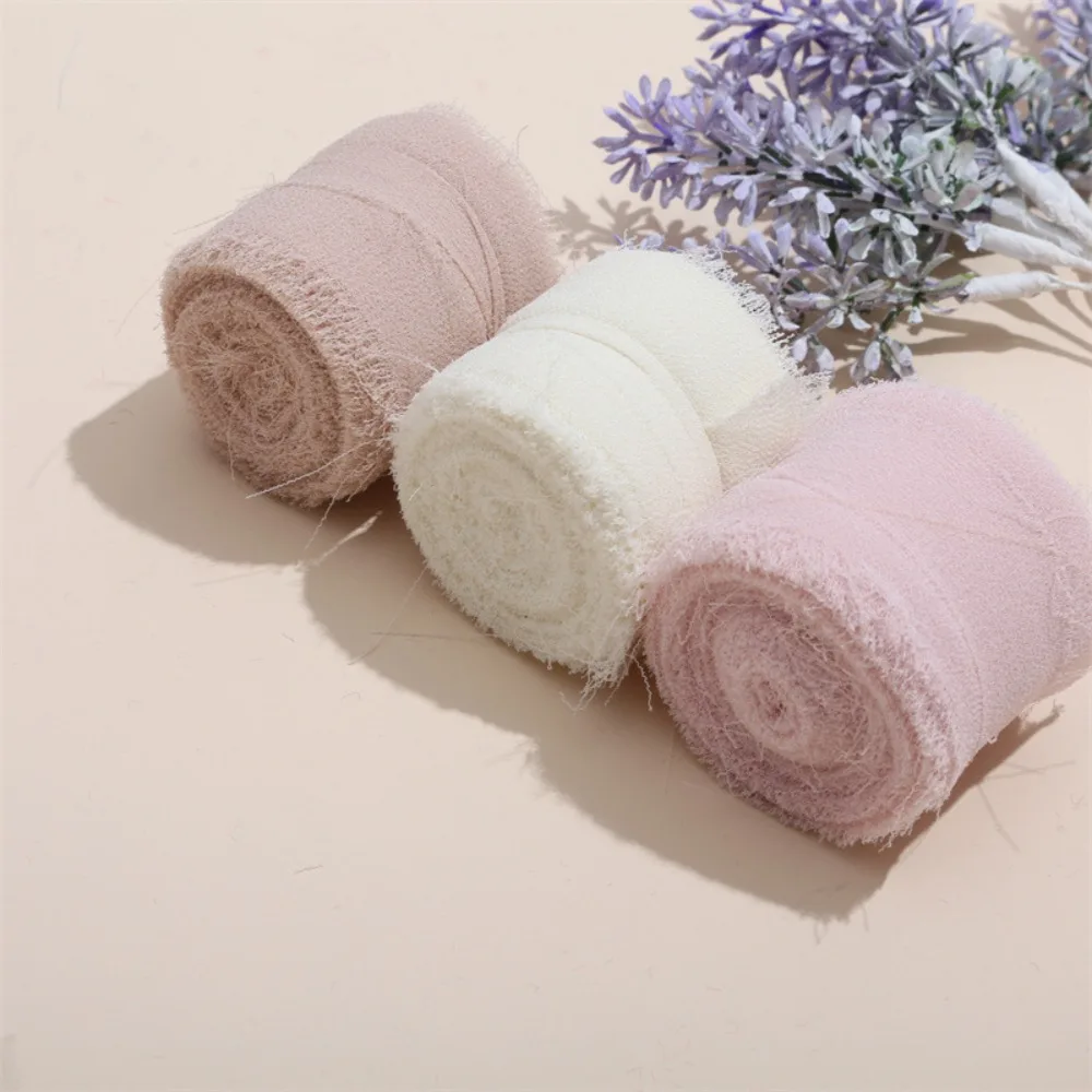 3 Rolls 5m Chiffon Ribbon DIY Craft Handmade Fringe Chiffon Silk Ribbon Light Weight Multi-functional Hairy Chiffon Ribbon
