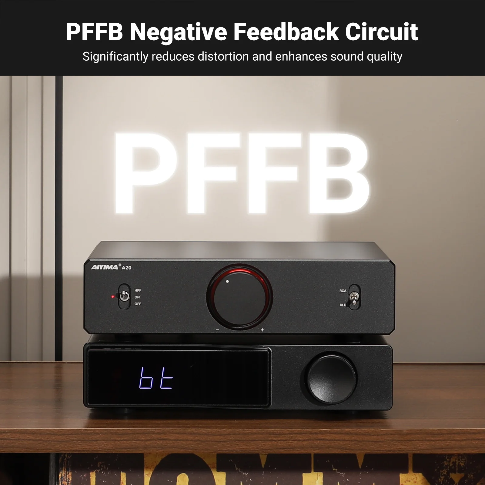 AIYIMA A20 PFFB مضخم طاقة ستيريو TPA3255 HiFi 2.0 Audio Amp 300Wx2 مع XLR/RCA مدخل متوازن بالكامل HPF مرشح تمرير عالي